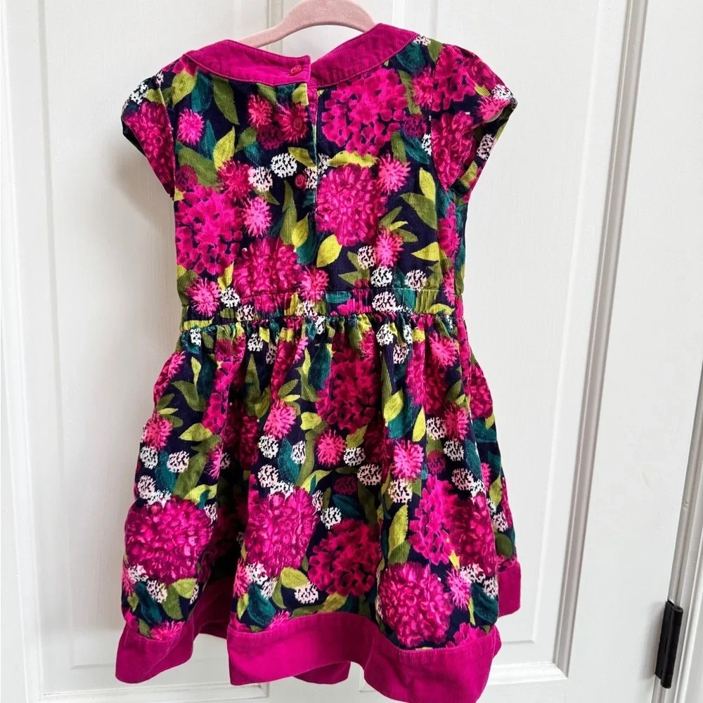 Gymboree 4T Girls Vibrant Pink and Green Floral Corduroy Short Sleeve Dress